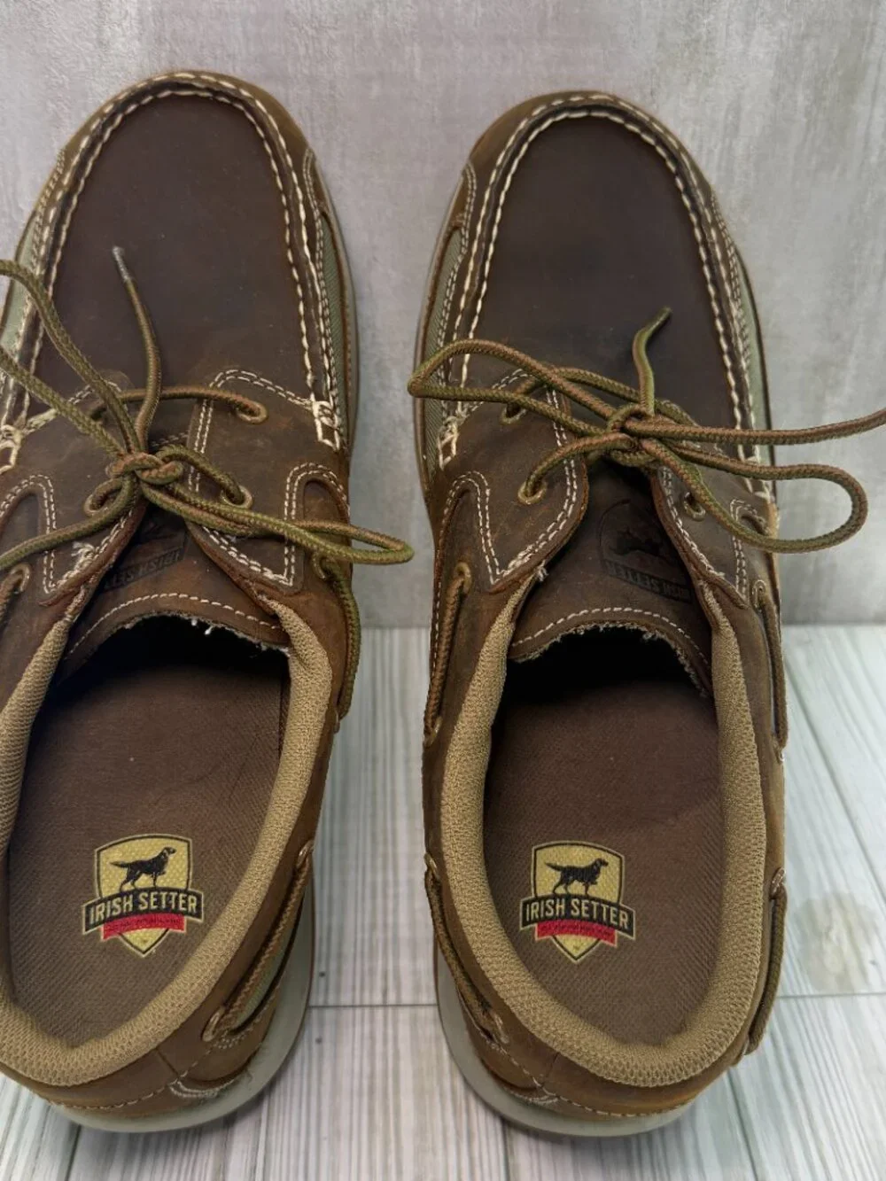 Irish Setter 3819 Boat Shoes Men's 14 Brown Leather Slip Resistant Casual Oxford